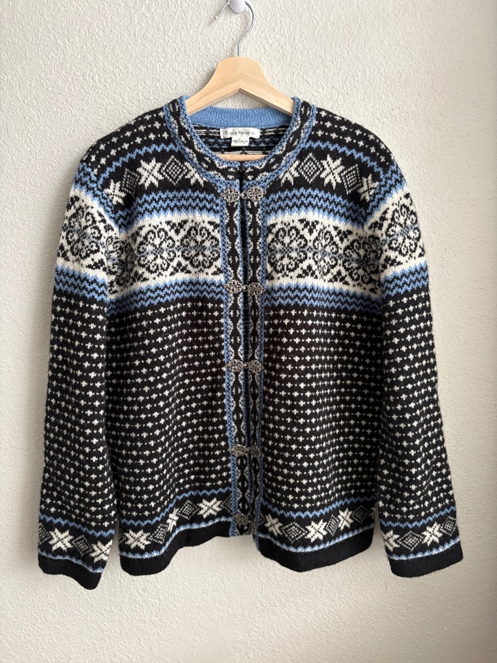 Susan Bristol Vintage Women's Wool Sweater Size L Fair Isle Nordic Winter